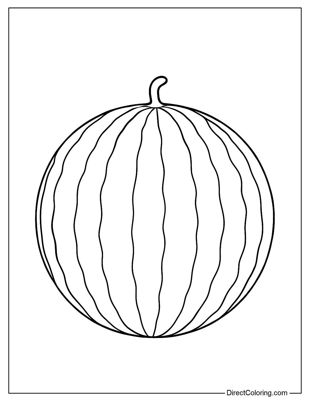 A whole round Watermelon Coloring Page with a clear striped pattern